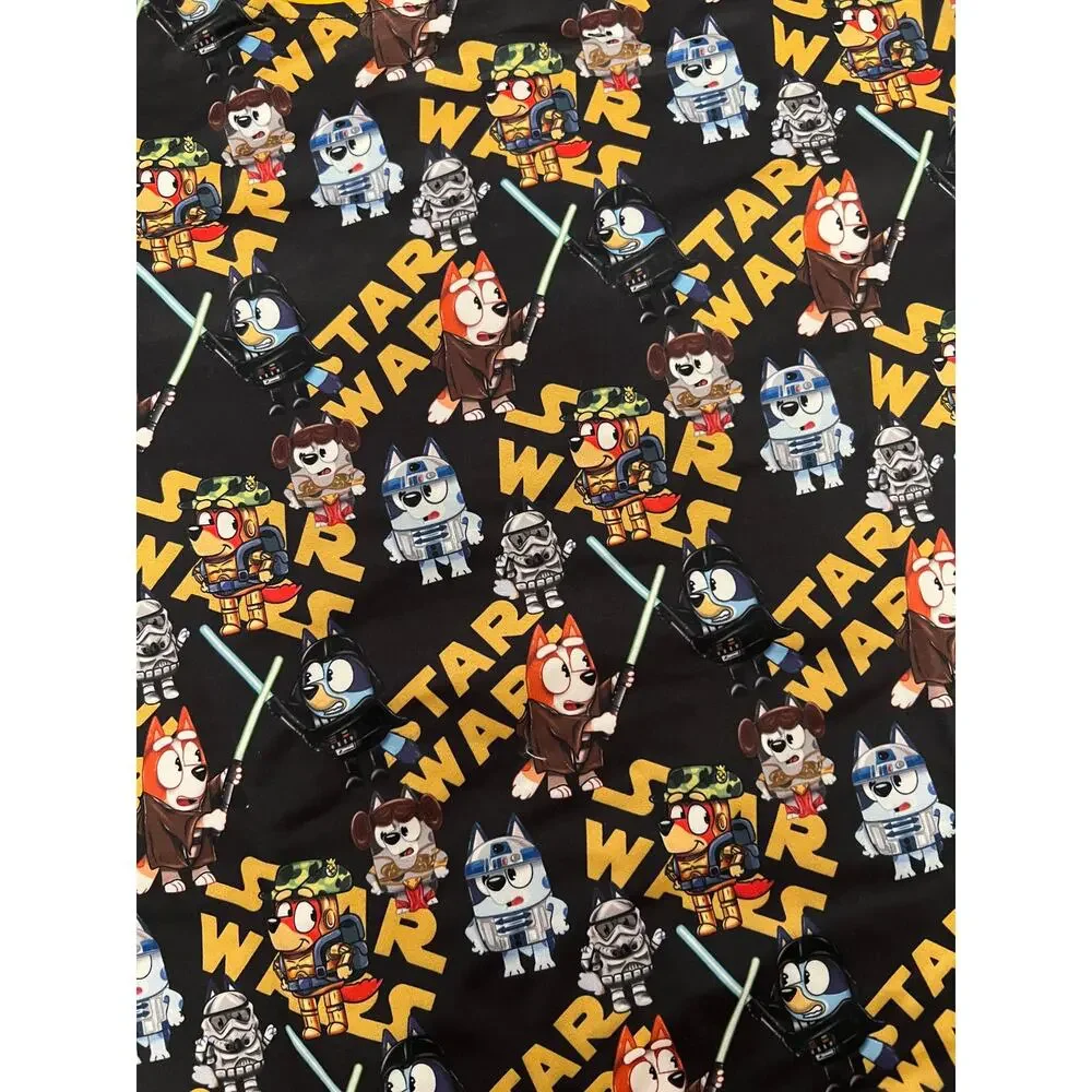 Bluey Star Wars Pajama Set Kids Large Black Yellow Shirt‎ Shorts Sleepwear